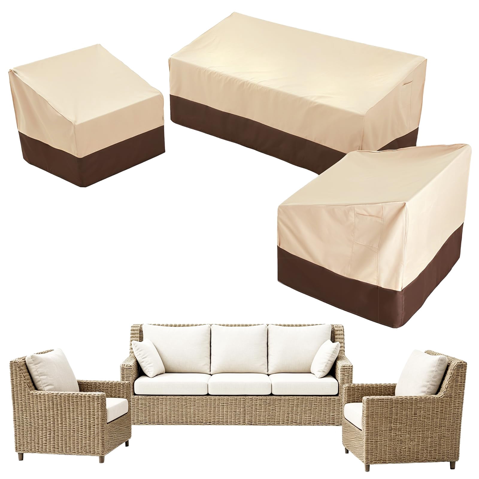 3-Seater Patio Furniture Covers Waterproof Heavy Duty 600D Oxford Fabric Outdoor Sofa Cover Sun Fade Resistant 79W x 37D x 35H Inch