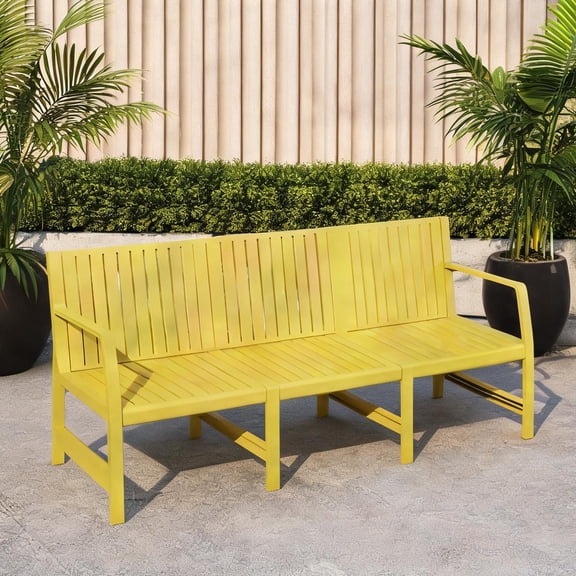 3-Seater Patio Sofa in Warm Yellow Polypropylene  Quick-Assembly Conversation Bench for Balcony, Porch Indoor Lounging