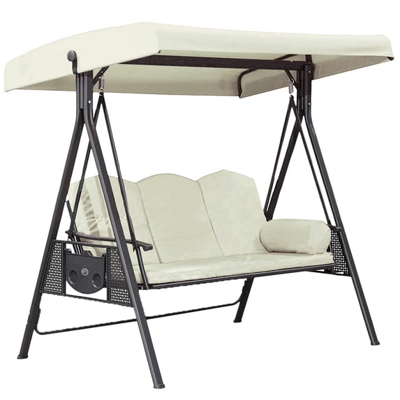 3-Seater Patio Swing Canopy Replacement Cover Only 210D Silver Coated Waterproof Windproof Universal Garden Swing Top Cover(Beige-191*120*20cm)