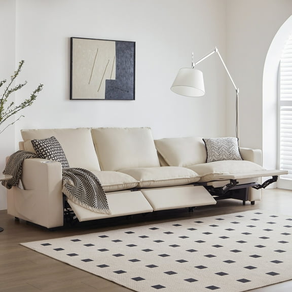 3-Seater Power Recliner Sofa, Genuine Leather Electric Reclining Sofa with Cup Holders Individual Motors for Living Room Home Theater