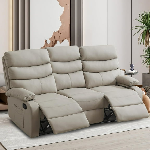 3 Seater Reclining Sofa, Loveseat Recliner Sofa Set, Home Theater Seating of Anti-Scratch Leather, Living Room Furniture Sets Beige