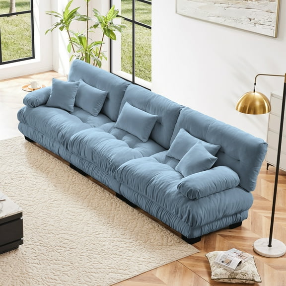 3-Seater Sectional Sofa Modular Deep Seat Sofa Couch , Chenille Sofa Soft Comfy Upholstered Furniture for Living Room, Apartment, Studio, Office,Chenille Blue