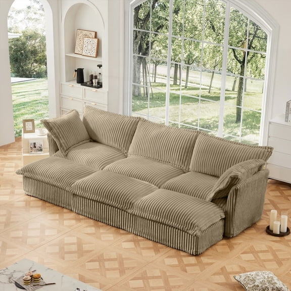 3-Seater Slipcovered Sofa for Living Room: 3 Ottomans Included