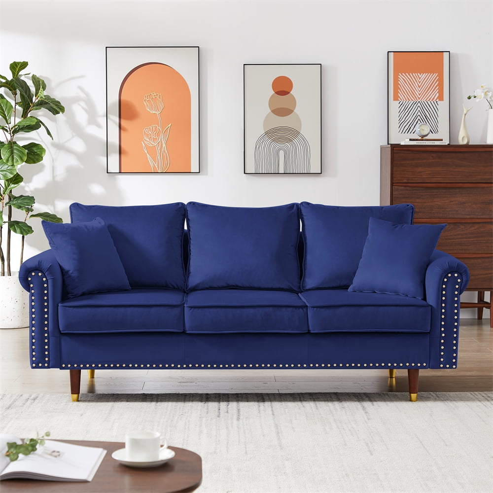 Utopia 4niture Mitz 29.53 in. Blue Velvet Loveseat Sofa with 2-Pillows (2  Seat) HAW588S00023 - The Home Depot