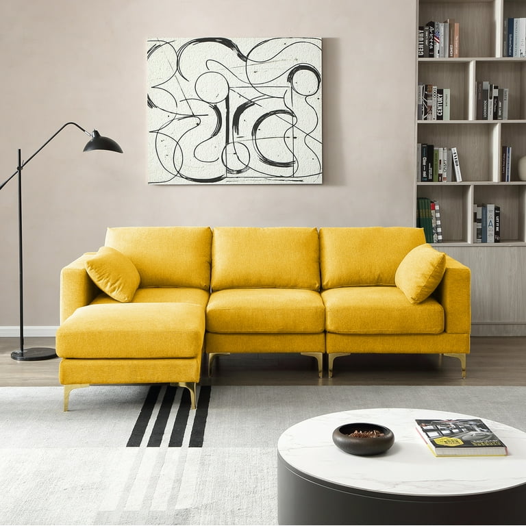 L shaped yellow sofa discount