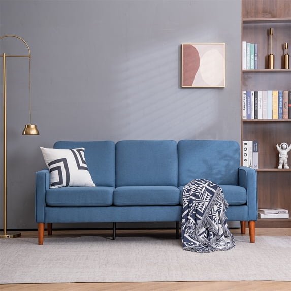 3 Seater Sofa, 71.3" Modern Linen Fabric Tufted Upholstered Accent Sofa with Arms and Solid Wood Leg 3-Seater Sofa with Curved High Backrest and 5.5 Inches Seat Cushion for Living Room, Navy Blue