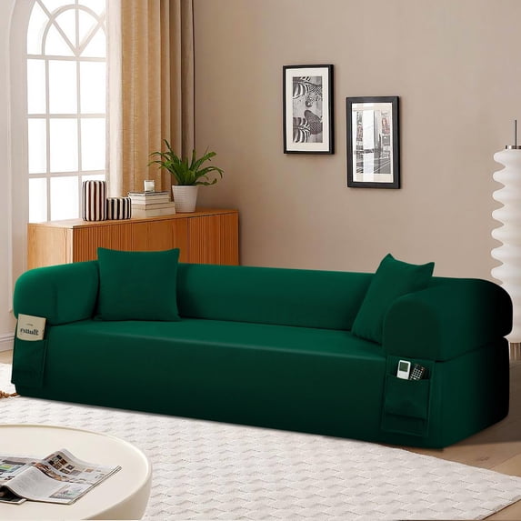 3-Seater Sofa, 83" No Assembly Deep Loveseat Couch in A Box, Spring & High-Elastic Sponge Filling Sofas with 2 Cushions & Side Storage Pockets for Living Room Apartment, Green