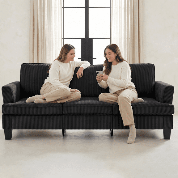 3 Seater Sofa, 84"W Corduroy Sofa with Extra Deep Seats, Classic Modern Couch for Living Room, Dark Gray