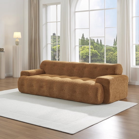 3-Seater Sofa, Cloud Couch, Button Tufted Upholstered Sofa with High-Density Foam, No Assembly Required Compression Sofa for Living Room or Apartment in Camel (Nomad)
