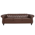 thumbnail image 1 of 3 Seater Sofa Couch, 84" PU Rolled Arm Three Seater Sofa Button Tufted Couch with Channel Tufted Seat Back, Upholstered Leather Sofa Chesterfield PU Faux Settee for Living Room, Dark Brown, 1 of 7
