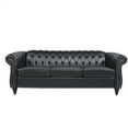 thumbnail image 1 of 3 Seater Sofa Couch, 84" PU Rolled Arm Three Seater Sofa Button Tufted Couch with Channel Tufted Seat Back, Upholstered Leather Sofa Chesterfield PU Faux Settee for Living Room, Black, 1 of 7