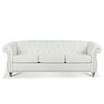 thumbnail image 1 of 3 Seater Sofa Couch, 84" Rolled Arm Three Seater Sofa Button Tufted Couch with Channel Tufted Seat Back, Upholstered Sofa Chesterfield Polyester Faux Settee for Living Room, White, 1 of 7