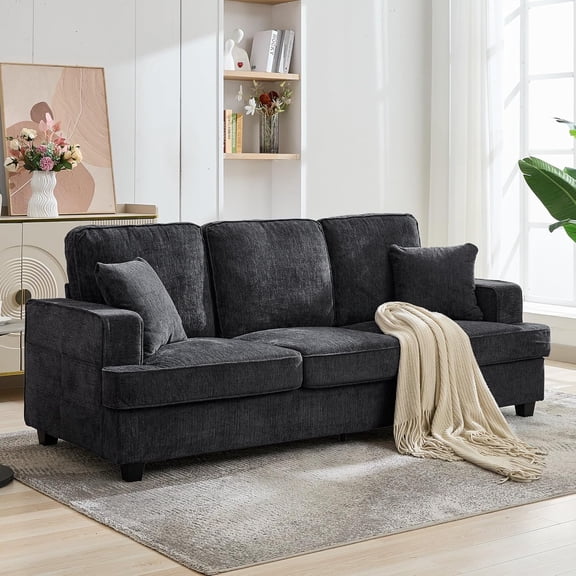 3-Seater Sofa Couch 89" Chenille Upholstered Deep Seat Modern Track Arm Couch with Removable Covers, 24" Seat Depth, 900 lb Capacity, Grey, Model LSAL-5289GREY