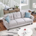 thumbnail image 1 of 3 Seater Sofa Couch, Linen Fabric Sofa w/ Thick Cushion and Deep Seat, Mid-Century Modern Upholstered Accent Arm Sofa for Living Room, Bedroom, Office, Apartment, Small Space, Light Grey, 1 of 7