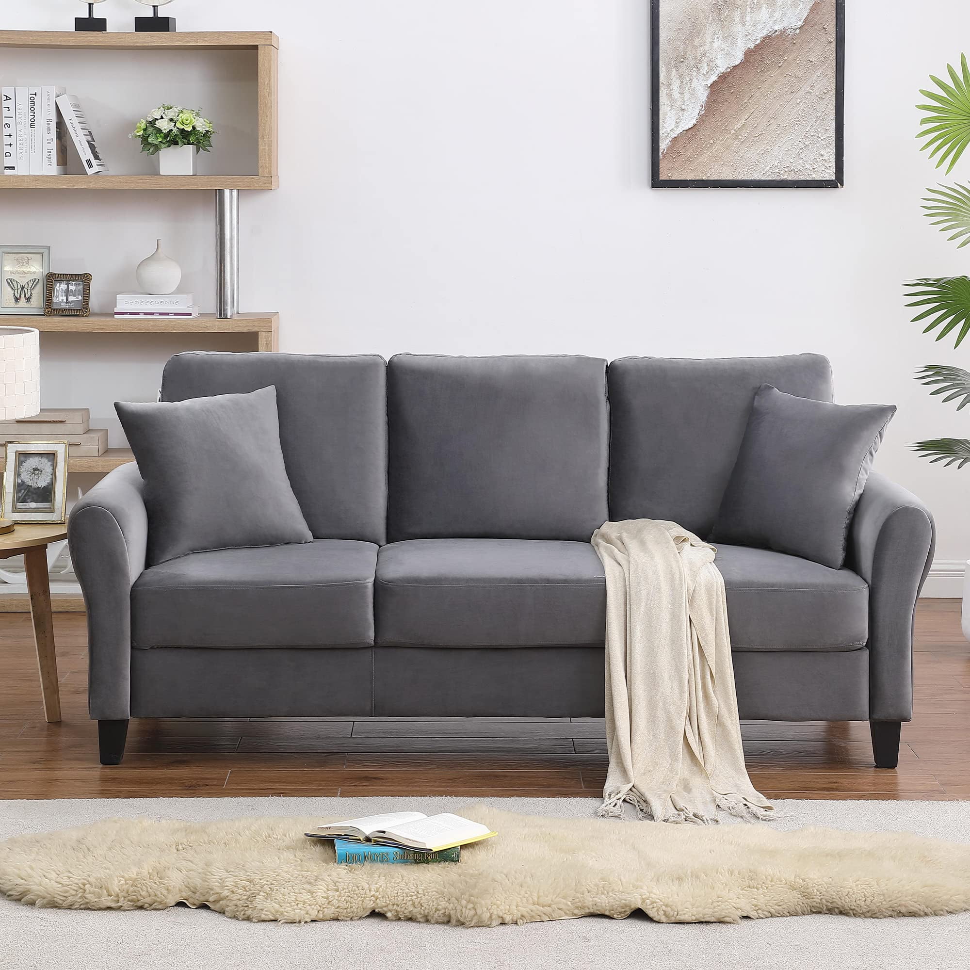 Modern Upholstered Corner Sofa Couch With 2 Removable Back Cushions Beige - View #11