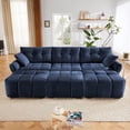 thumbnail image 1 of 3-Seater Sofa Set with 3 Ottomans & Pillows, Solid Wood Frame in Elegant Textured Chenille. Ideal for Living Rooms, Lounges, Offices (Blue), 1 of 9