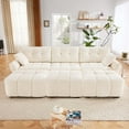 thumbnail image 1 of 3-Seater Sofa Set with 3 Ottomans & Pillows, Solid Wood Frame in Elegant Textured Chenille. Ideal for Living Rooms, Lounges, Offices (White), 1 of 9