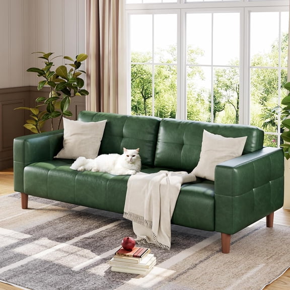 3-Seater Sofa Sofa, 83 in Wide Faux Leather Sofa Sofa with Spring Cushion, Modern Sofa with Deep Seats and 2 Removable Back Cushions