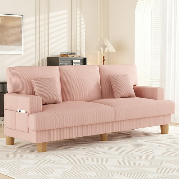 AAQZ 87" Corduroy Sofa Couch for Living Room, 3 Seater Deep Seat Comfy Couch in a Box, 2 Cushions, 2 Pillows Tool-Free Setup,Pink