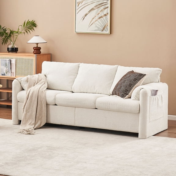 3 - Seater Sofa in Ivory White - Easy Installation with Instructions - Apartment Use / Quick Setup