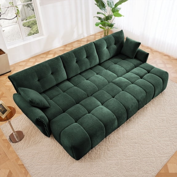 Modern Solid Wood Three-Seater Sofa Set with 3 Ottomans and Pillows (220×80×75cm) in Elegant Chenille