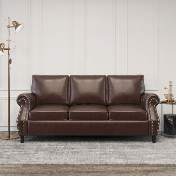 Modern Minimalist Leather Three-Seater Sofa 80cm with Waterproof and Easy-Clean Features