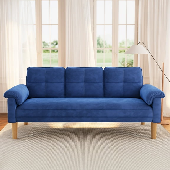 3-Seater Sofa with Solid Hardwood Frame, 660lbs Capacity, Modern Linen Fabric, Blue