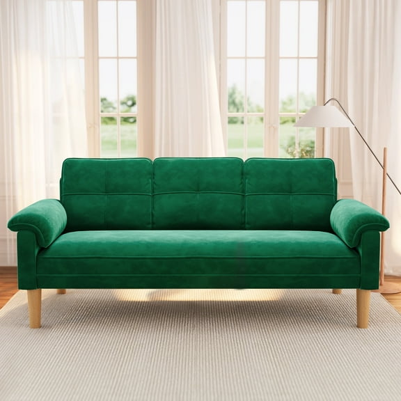 3-Seater Sofa with Solid Hardwood Frame, 660lbs Capacity, Modern Linen Fabric, Green