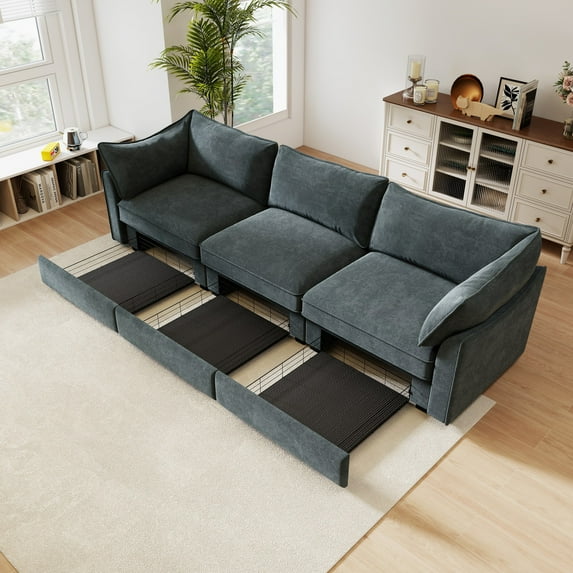 3-Seater Storage Sofa with Pull-Out Drawers – Extra Wide & Deep Chenille Fabric Couch with Hidden Storage Under Each Seat, Modern Design for Spacious Living Rooms