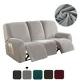 thumbnail image 1 of 3-Seater Stretch Recliner Chair Cover Elastic Armchair Sofa Couch Slipcover(Light Grey), 1 of 12
