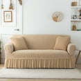 thumbnail image 1 of 3 Seater Stretch Sofa Cover with Skirt, 1 Piece Vintage Damask Universal Couch Slipover Fit Washable Christmas Decor Sofa Slipcover for Living Room, 1 of 5