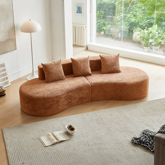3-Seater Velvet Cloud Couch Curved Sectional Sofa - Compressed Packaging, Easy Unpack & Assembly, Plush Comfort for Any Large Space & Home Decor