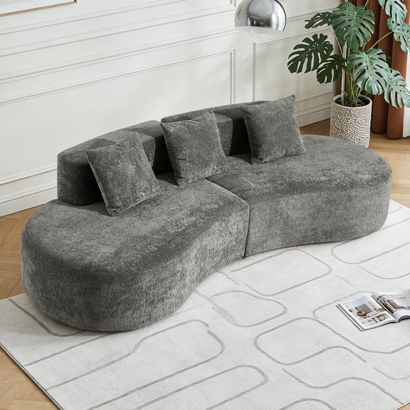 3-Seater Velvet Cloud Couch Curved Sectional Sofa - Compressed Packaging, Easy Unpack & Assembly, Plush Comfort for Any Large Space & Home Decor