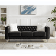 thumbnail image 1 of 3 Seater Velvet Crystal Buckle Uphostered Sofa with 2 Plush Pillows, Modern Living Room Couch with Removable Cushion and Crystal Feet, Black, 1 of 7