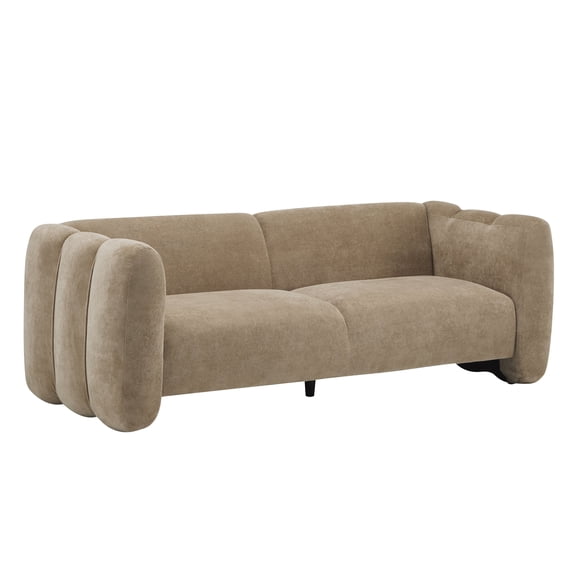 3 Seater Velvet Sofa with Wave Design for Living Room, Camel 83 inch Nomad Sofa