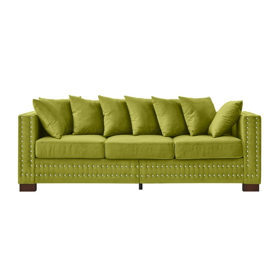 3 Seaters Chesterfield Sofa, Velvet Upholstered Couch with Nailhead Trim and Pillows for Living Room Office Apartment