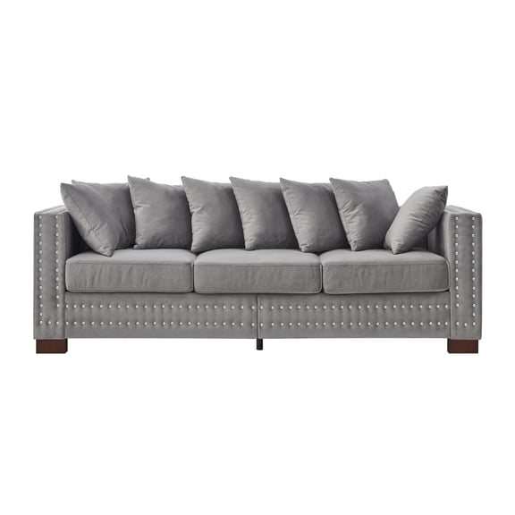 3 Seaters Chesterfield Sofa, Velvet Upholstered Couch with Nailhead Trim and Pillows for Living Room Office Apartment