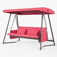 thumbnail image 1 of 3 Seaters  Outdoor Patio Metal Swing Chair,Swing Bed With Cushion And Adjustable Canopy,Swing Lounge For Garden, Balcony,Red, 1 of 7