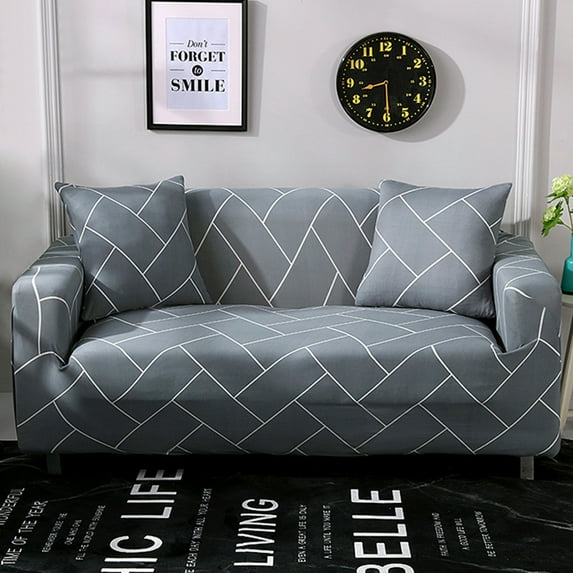 3 Seaters Sofa Cover Stretch Spandex Chair Slipcover Printed Couch Cover All-inclusive Protector Washable, Grey Plaid