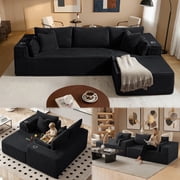108" Modular Sectional Sofa, L-Shaped Cloud Couch with Chaise, Boneless Sofa with Extra-Wide Deep Seats, Plush Corduroy Fabric Couch for Living Room & Apartment, Black