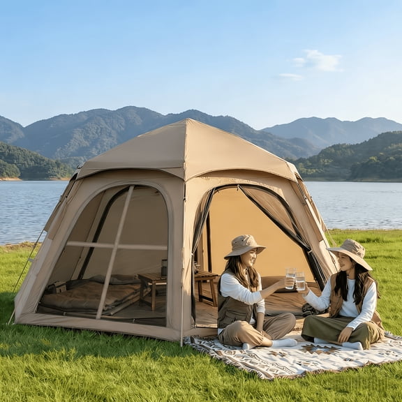 3-Second Pop-Up Hexagonal Beach Tent, Lightweight Foldable Shelter with Storage Bag