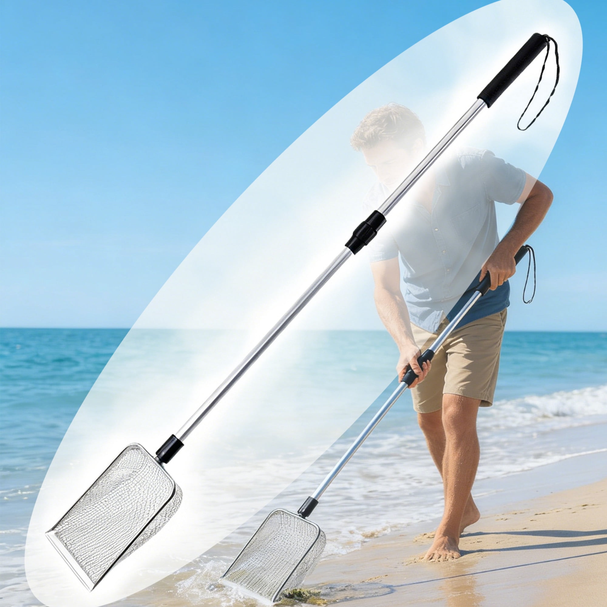 3-Section Adjustable Beach Mesh Shovel, 3.3 ft Sand Sifter Tool for ...
