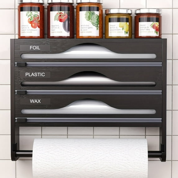 3-Section Bamboo Kitchen Organizer - Wrap Dispenser with Paper Towel ...