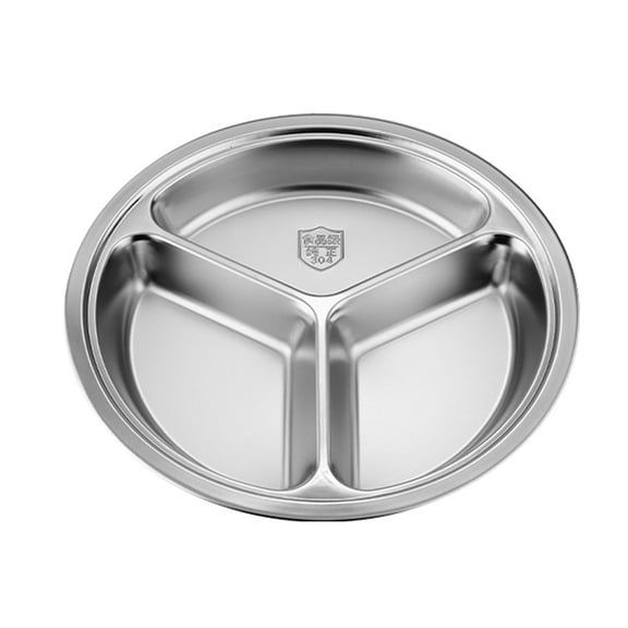 3 Section Circular Serving Tray Round 3 Compartment Divided Plate Stainless Steel Tableware For Small kitchen