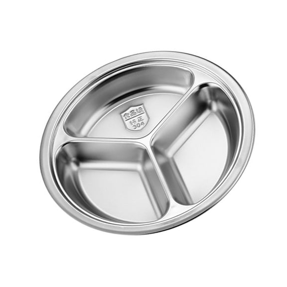 3 Section Circular Serving Tray Round 3 Compartment Divided Plate Stainless Steel Tableware For Small kitchen