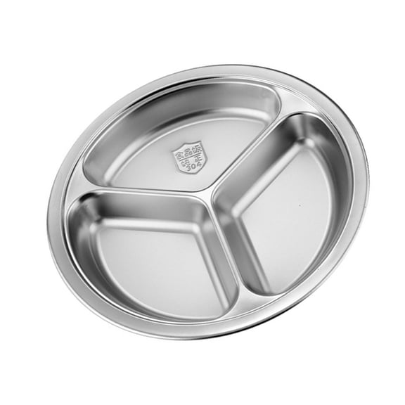 3 Section Circular Serving Tray Round 3 Compartment Divided Plate Stainless Steel Tableware For Small kitchen