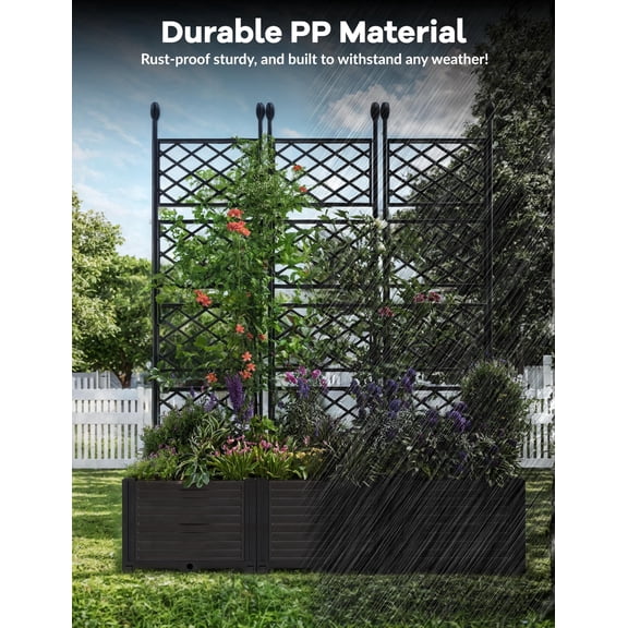 3-Section Deepened Modular Raised Garden Bed with Metal Trellis – Vertical Planter Box Kit for Climbing Plants, Privacy Screen, Patio, Balcony, Deck – 3PCS, Ideal for Vegetables, Flowers