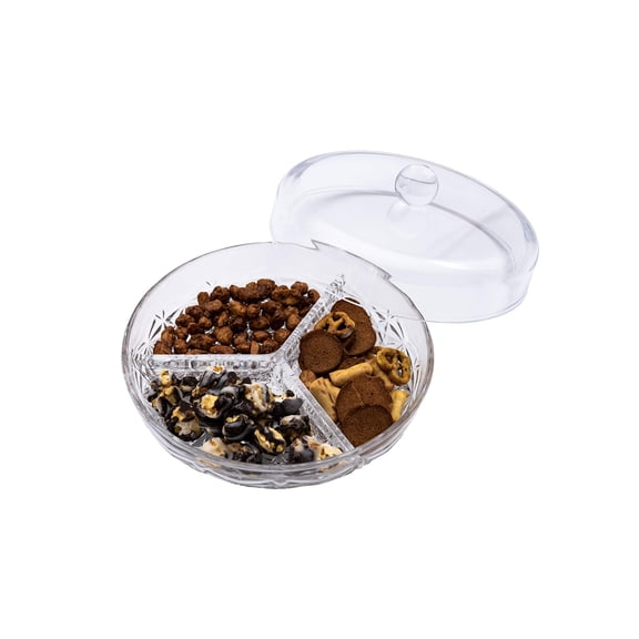3-Section Divided Serving Dishes with Lid Round Snack Tray Condiment Holder 1 Set