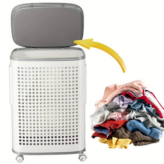 3-Section Laundry Basket with Rolling Cart - Large Capacity Heavy-Duty PP Plastic Hamper, Multi-Purpose Storage Organizer with Casters for Home Office Laundry Room