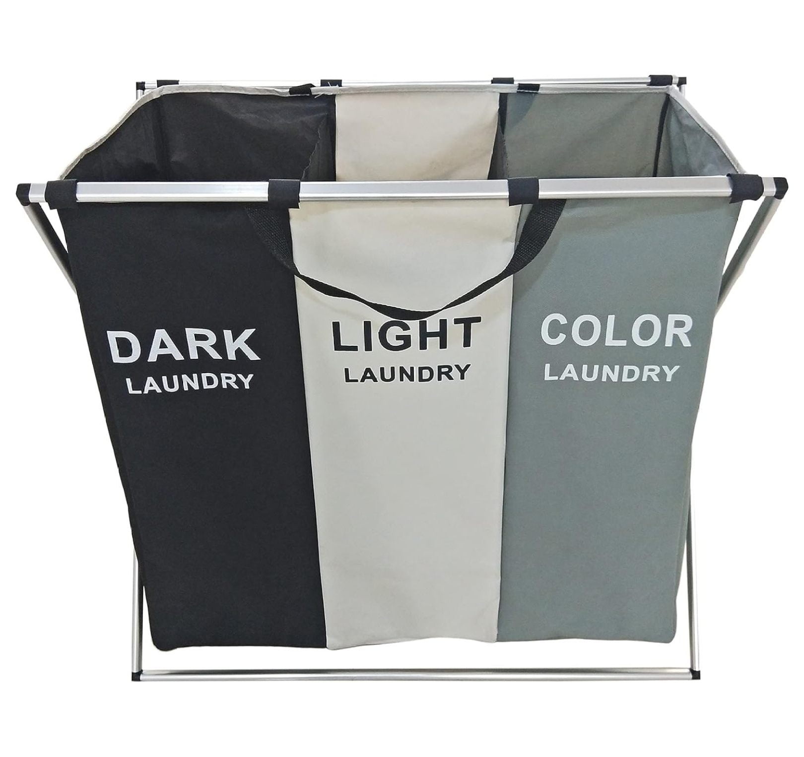 Three-Section Collapsible Laundry Hamper with Carry Handle
